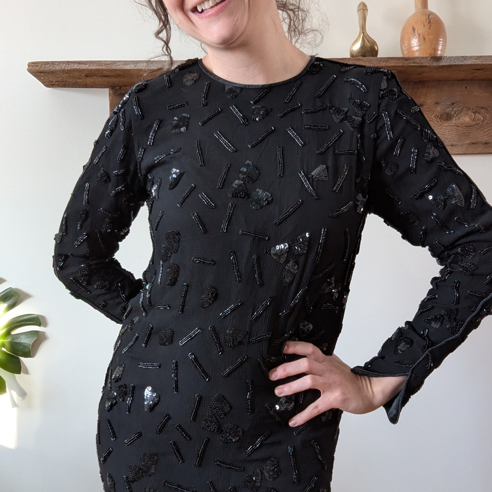 Vintage Elegant Black Sequin Dress
